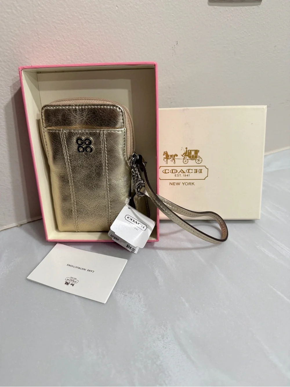 vintage Y2K Coach Julia Metallic Leather Phone Wristlet NIB